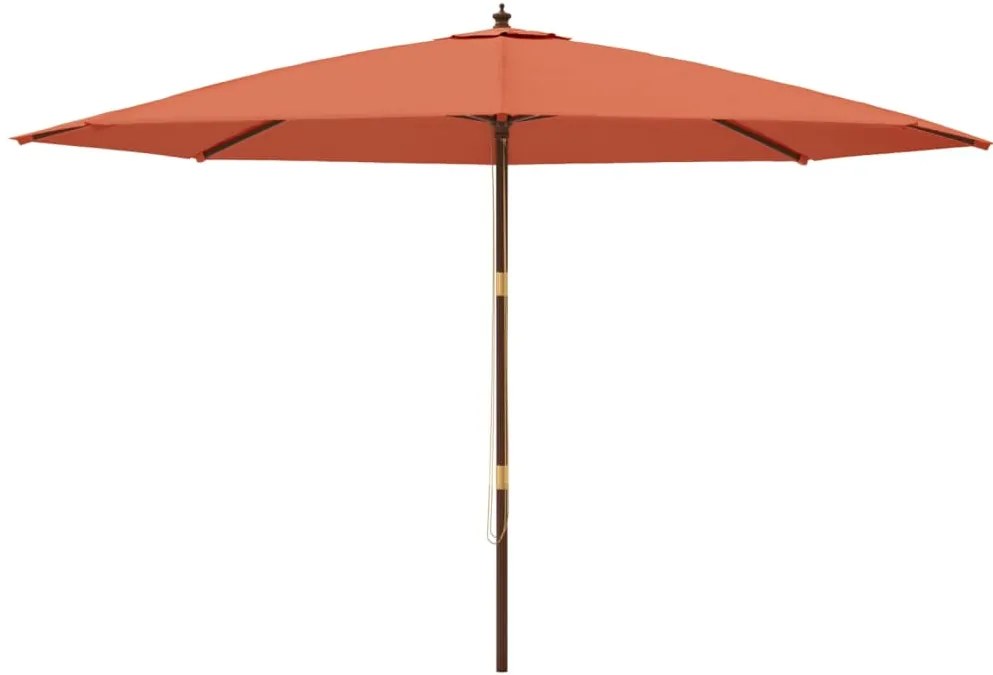 Guarda-sol de jardim com poste de madeira 400x273 cm terracota