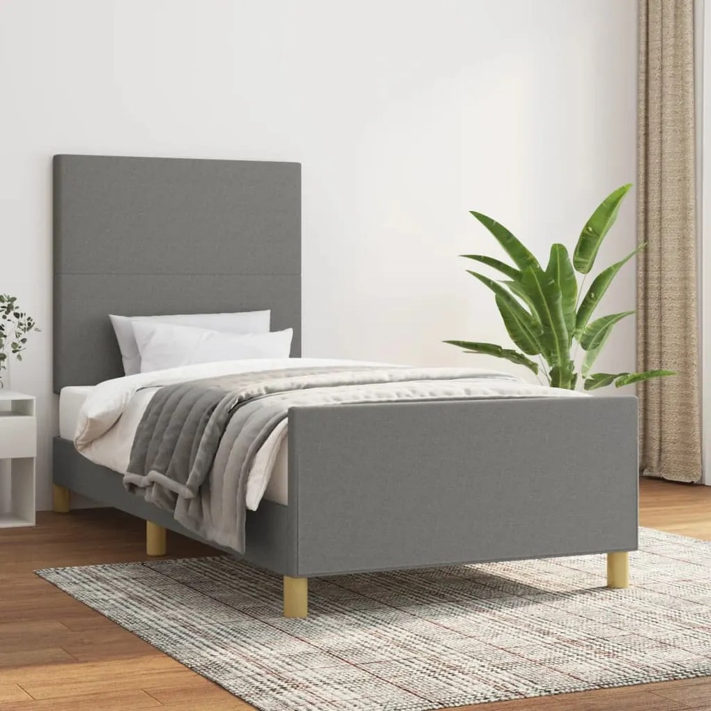 Estrutura de cama sem colchão 90x190 cm tecido cinzento-escuro