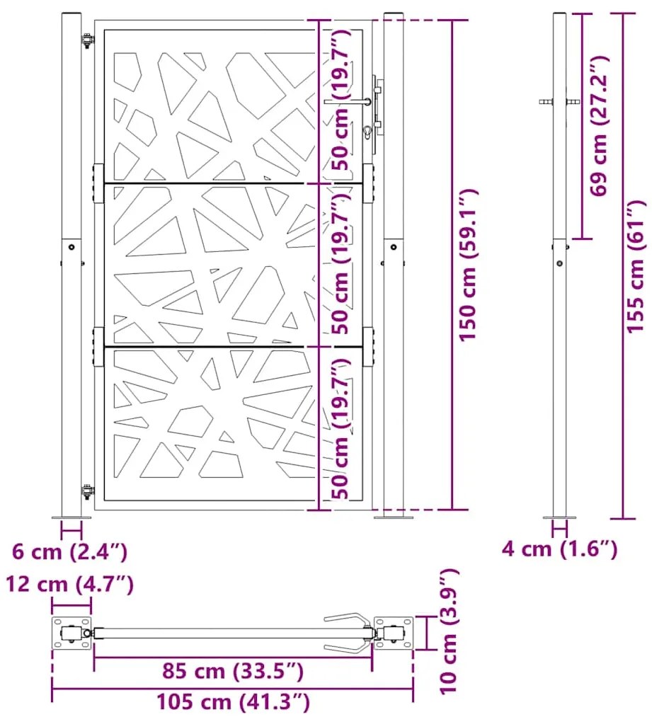 Portão de jardim 105x155 cm design de luz em aço resistente