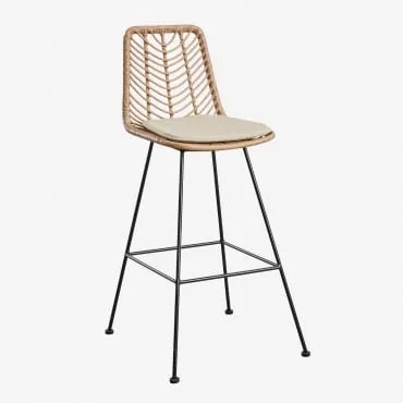 Pacote De 4 Bancos Altos De Jardim Em Rattan Sintético Gouda Natural Natural & Negro & ↑75 Cm & Beige Creme - Sklum