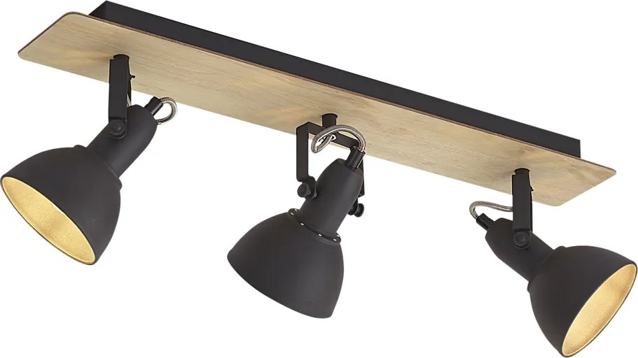 Foco de teto preto com madeira 3-luzes giratório e inclinável - Jakub