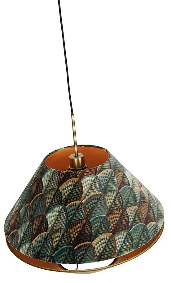 Candeeiro suspenso moderno bronze com abajur de veludo duplo, design de folha e bege - Combi 1