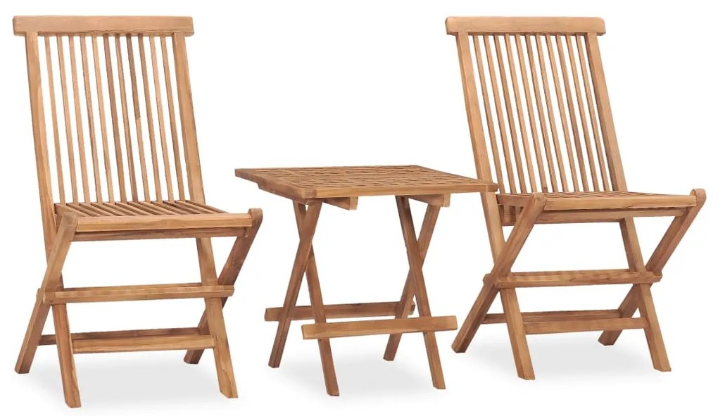 vidaXL 3 pcs conjunto jantar dobrável p/ exterior madeira teca maciça