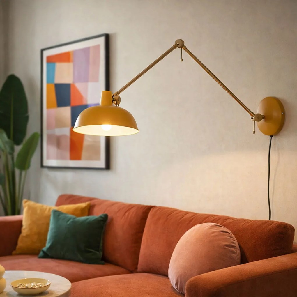 Candeeiro de parede retro aço amarelo com bronze - Milou