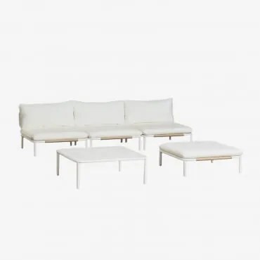 Conjunto De Jardim Com Sofá Modular De 3 Peças, Mesa De Centro E Puff Em Aço Roubly Beige De Amêndoa - Sklum