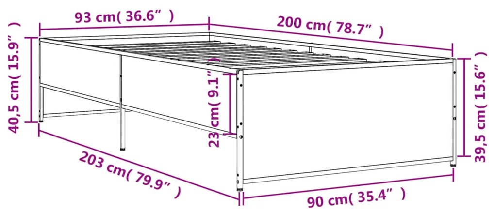 Estrutura de cama 90x200 cm derivados de madeira/metal preto