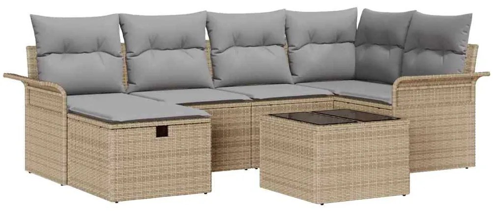 Conjunto de Sofás de Jardim com Almofadas Bege Rattan Polipropileno