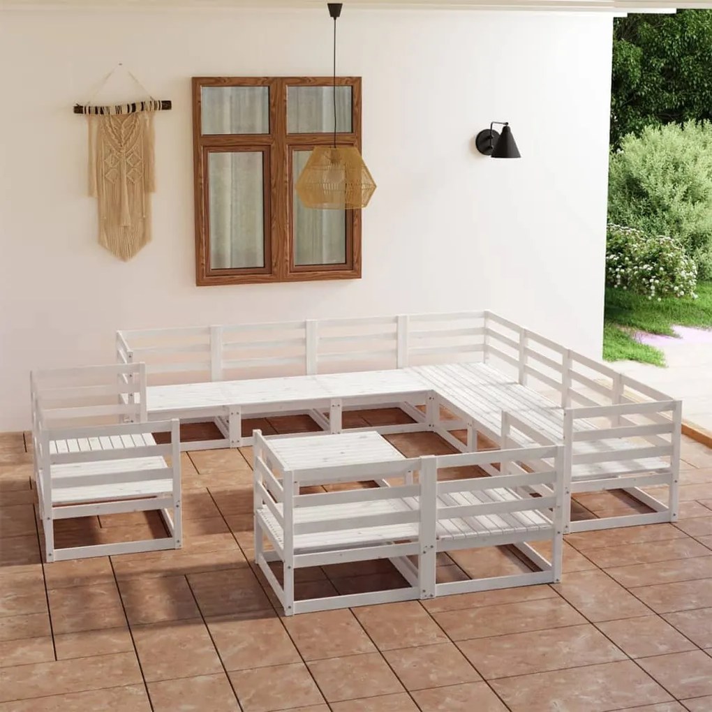 vidaXL 12 pcs conjunto lounge de jardim pinho maciço branco