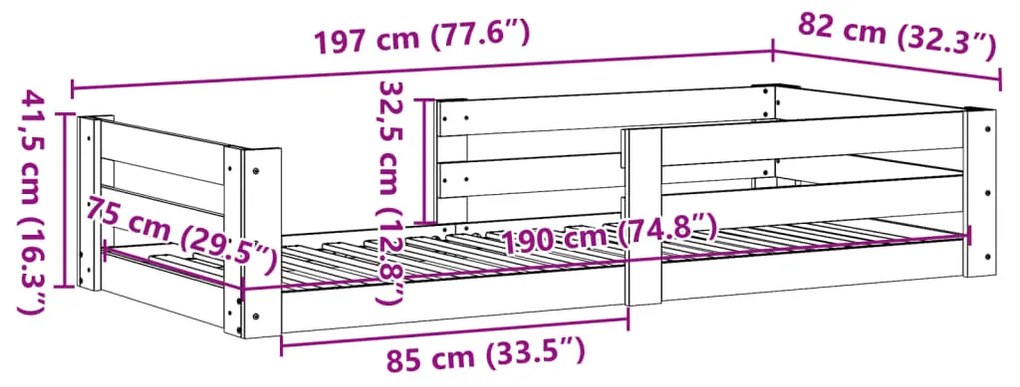 Cama sem colchão 75x190 cm madeira de pinho maciça