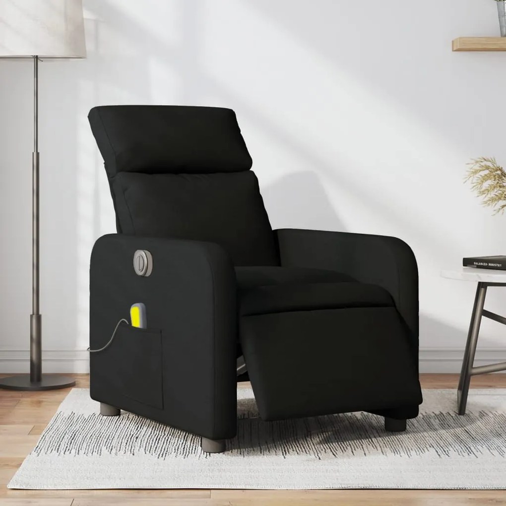 vidaXL Poltrona reclinável de massagens elétrica tecido preto