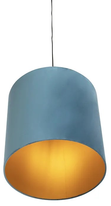 Candeeiro de suspensão com abajur em veludo azul com dourado 40 cm - Combi Clássico / Antigo