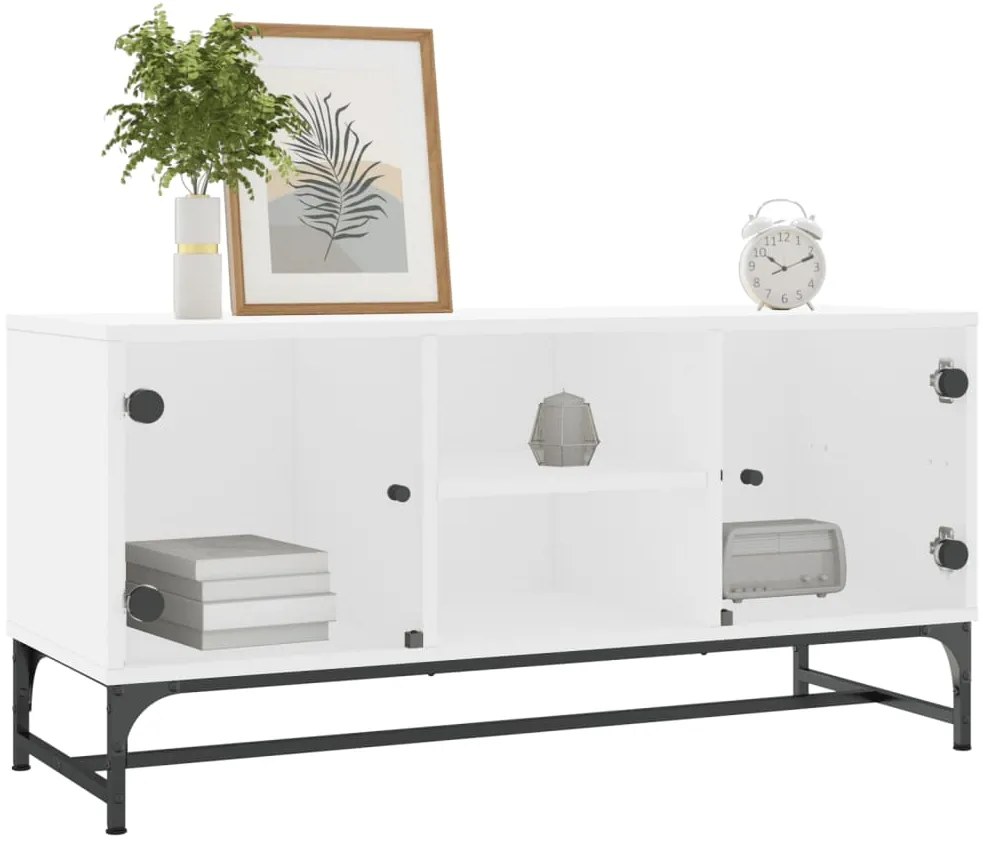 Móvel de TV c/ portas de vidro 102x37x50 cm branco