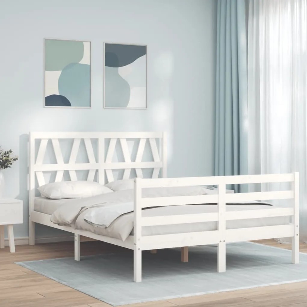 3194357 vidaXL Estrutura de cama com cabeceira 140x190cm madeira maciça branco