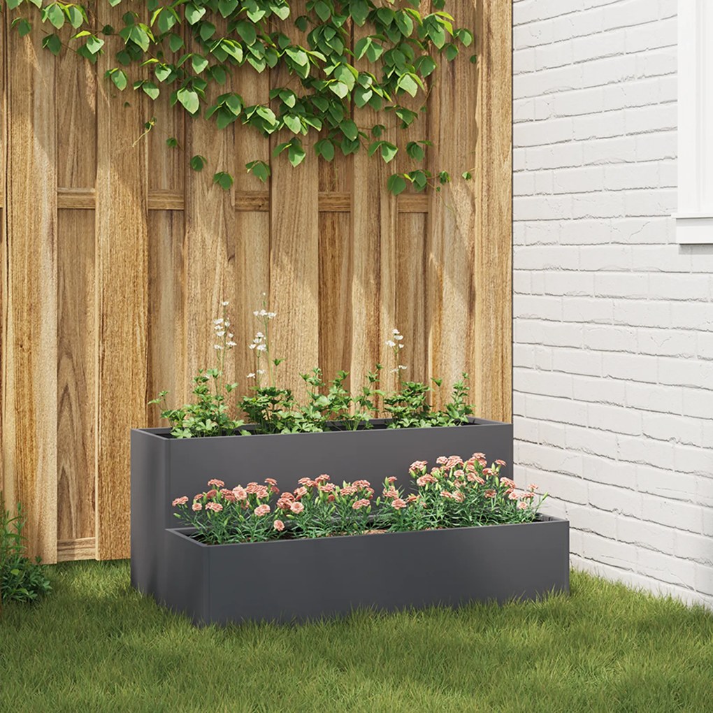 vidaXL Jardineira 2 Níveis 100x60x45 cm Plástico Antracite