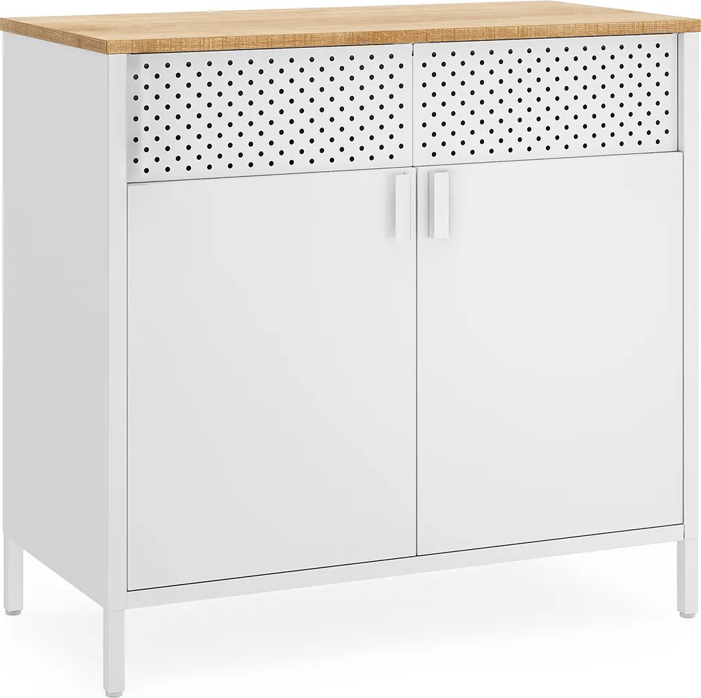 Armário de armazenamento em aço, cozinha, sala, escritorio 40 x 80 x 76 cm com orifícios bege-branco