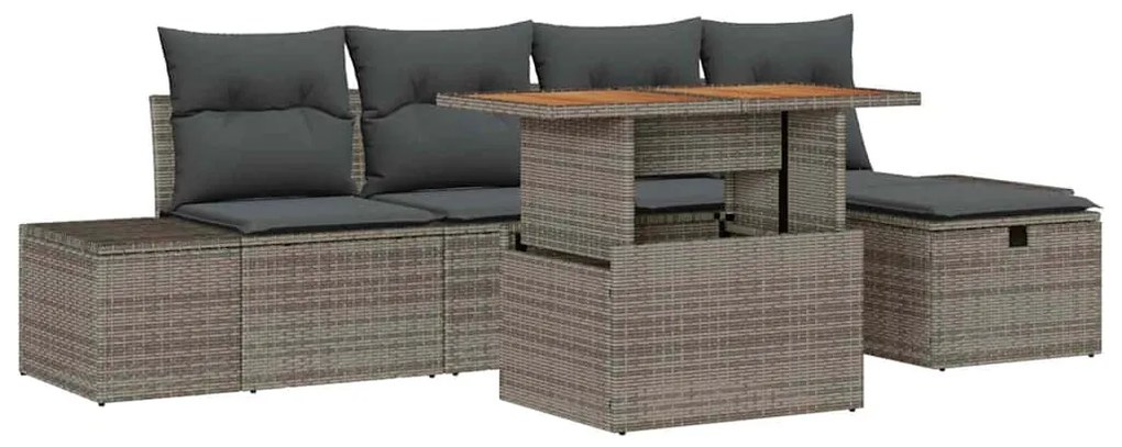 Conjunto de Sofá de Jardim com 6 Peças e Almofadas em Poliratan Cinza