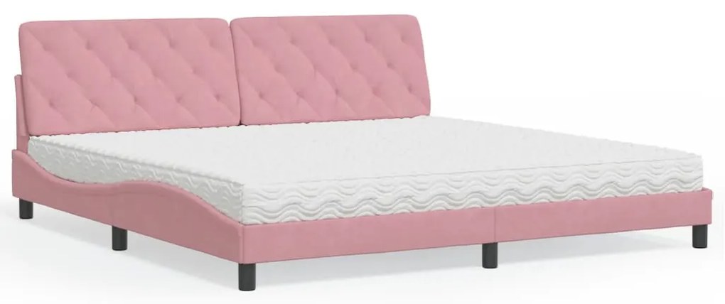 Cama com colchão 200x200 cm veludo rosa