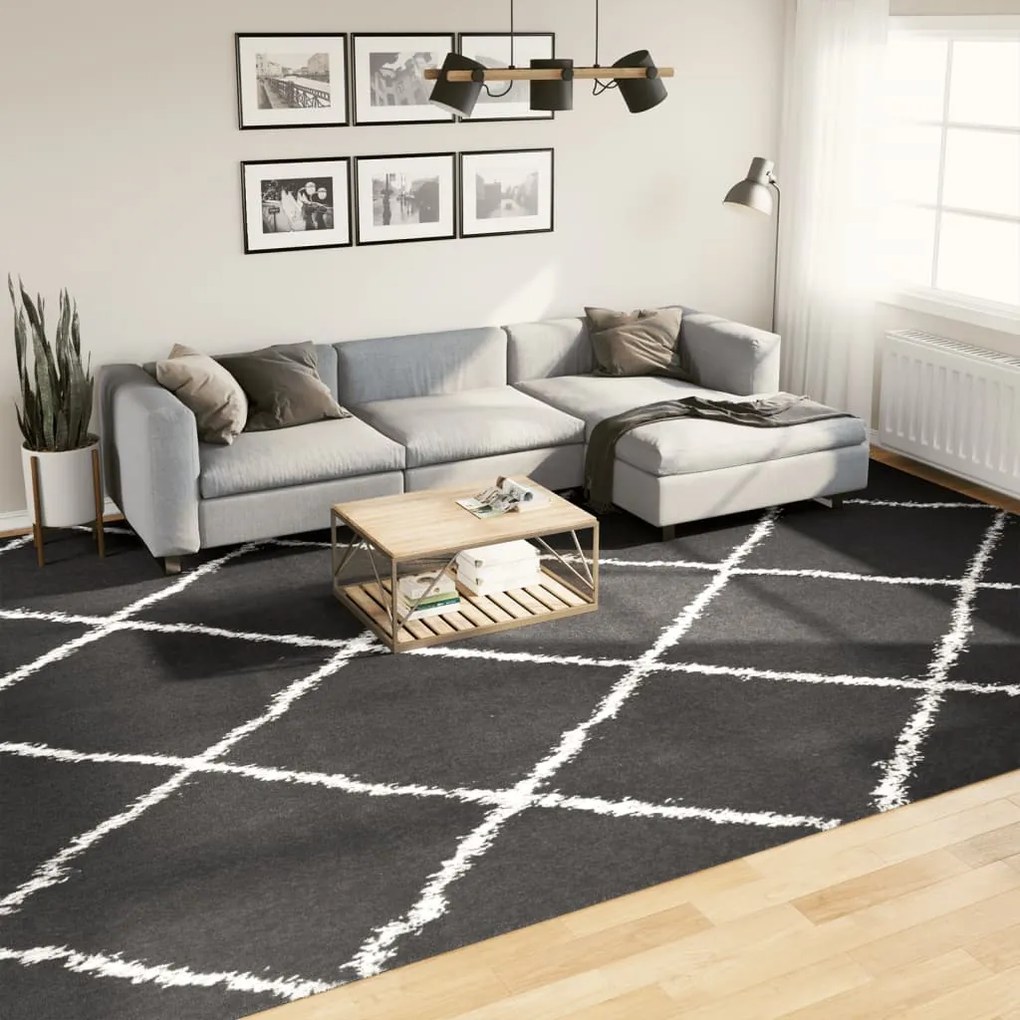 Tapete shaggy de pelo alto PAMPLONA 300x400 cm preto e creme