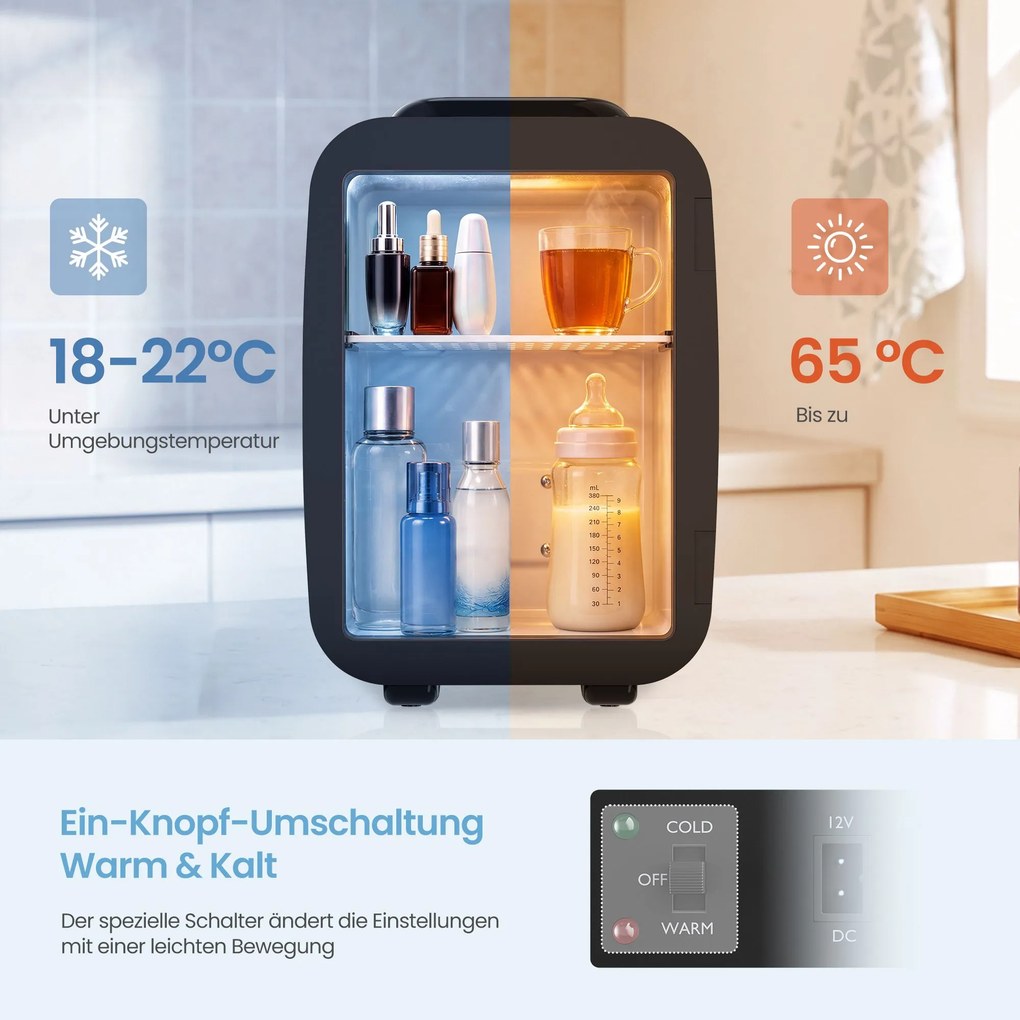 Mini-frigorífico portátil com função de refrigeração e aquecimento, 12 V/230 V, 4 L, 28 x 20,5 x 29,5 cm, preto
