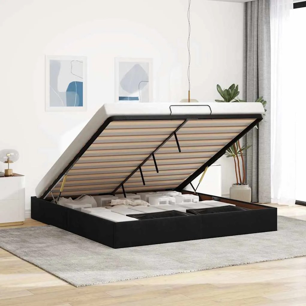 Estrutura de cama otomana sem colchão 160x200 cm veludo preto