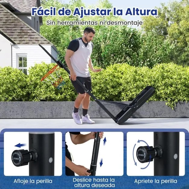 Cesto de basquetebol portátil para exterior Sistema de aro de basquetebol ajustável em altura de 100 a 305 cm com tabuleiro inquebrável preto