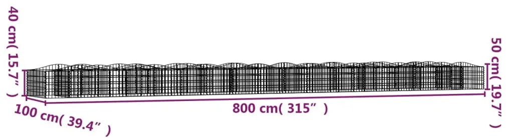 Canteiro elevado gabião arqueado 800x100x50cm ferro galvanizado