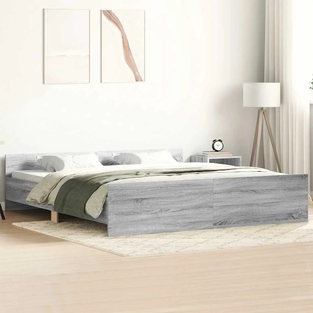 Estrutura cama c/ cabeceira e apoio pés 180x200 cm cinza sonoma