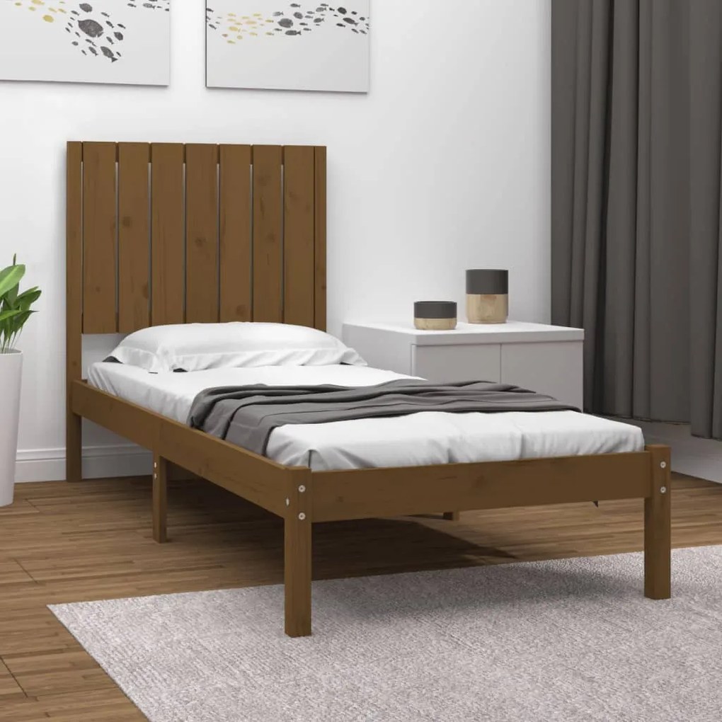 vidaXL Estrutura cama pequena solteiro 75x190 cm madeira castanho mel