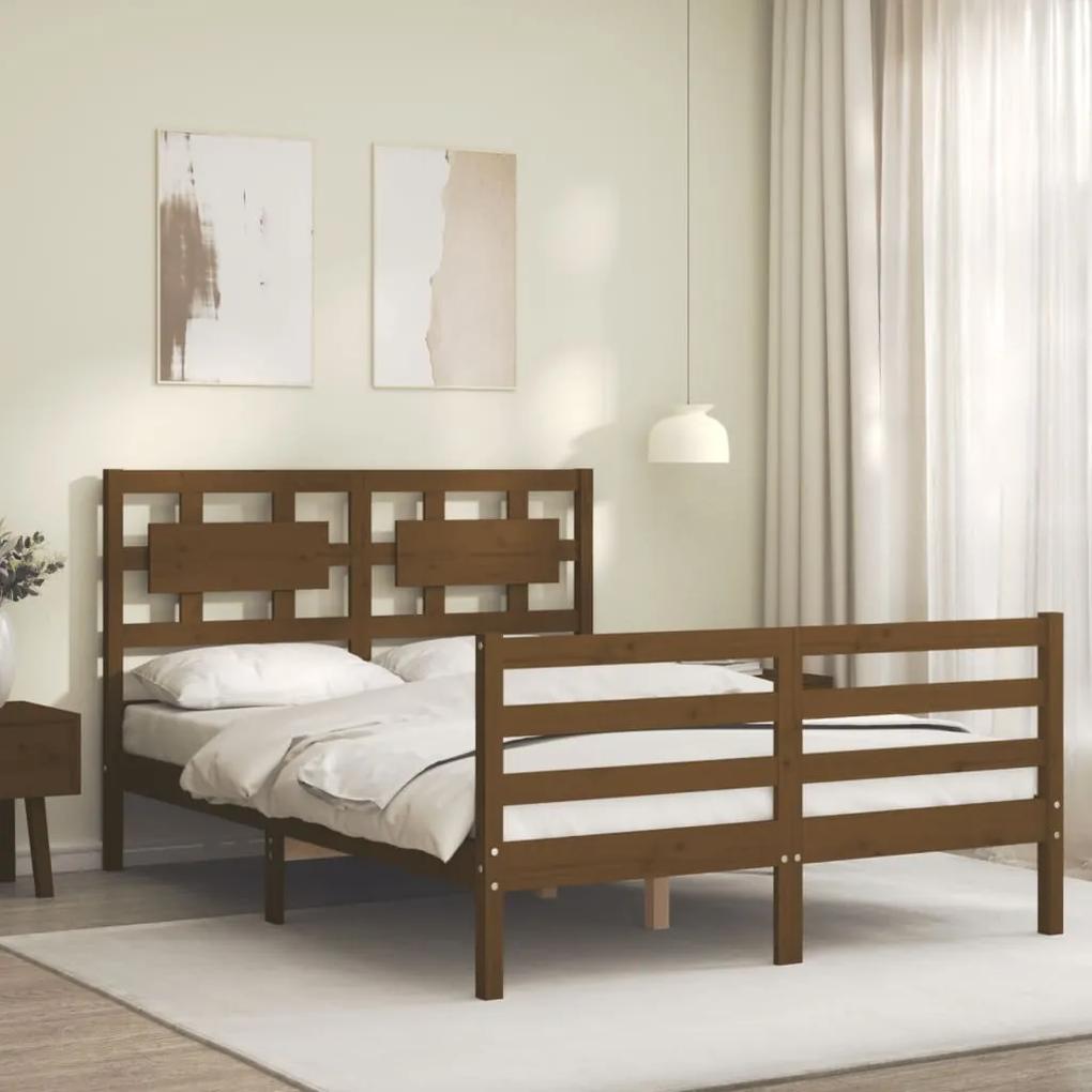 Estrutura cama cabeceira 140x200 cm madeira maciça castanho-mel