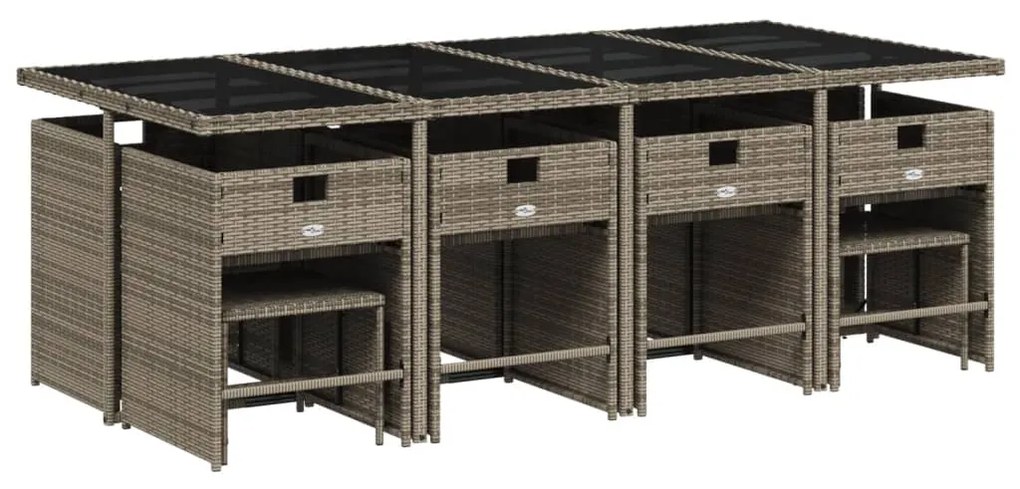 13 pcs conjunto jantar p/ jardim c/ almofadões vime PE cinzento