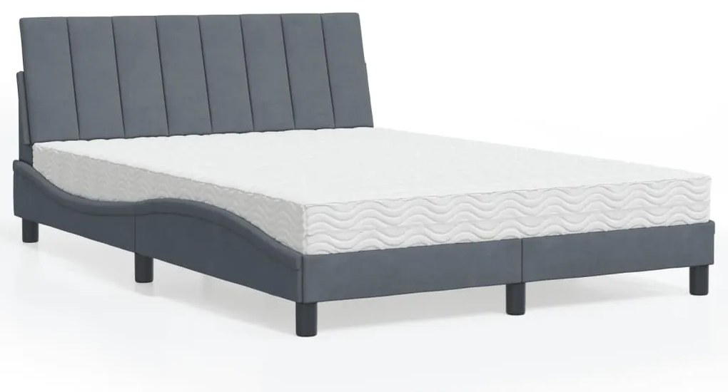Cama com colchão 140x190 cm veludo cinzento-escuro