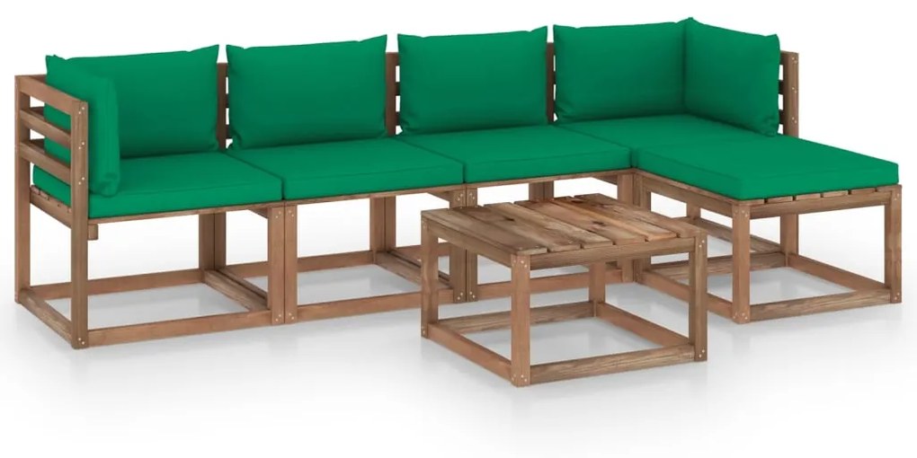 6 pcs conjunto lounge para jardim com almofadões verdes