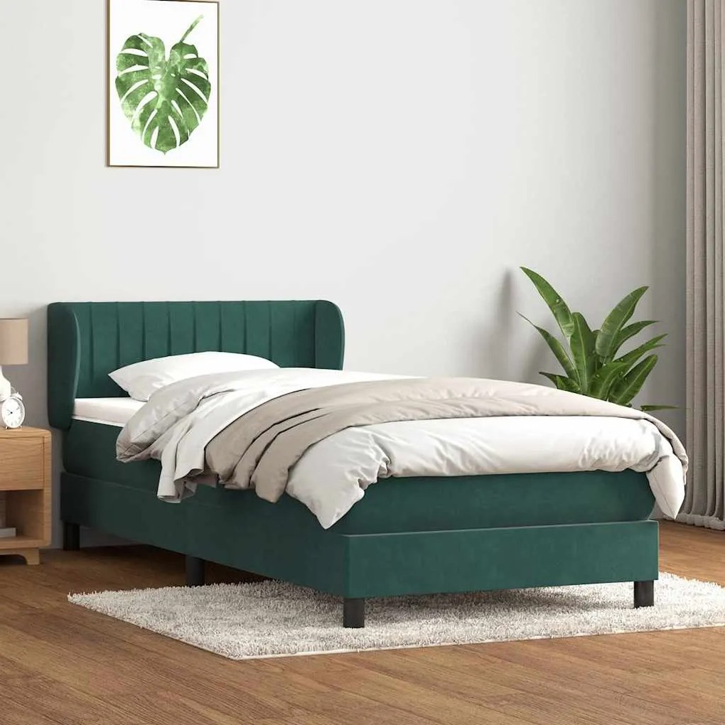 Cama com molas/colchão verde-escuro 80x210 cm veludo