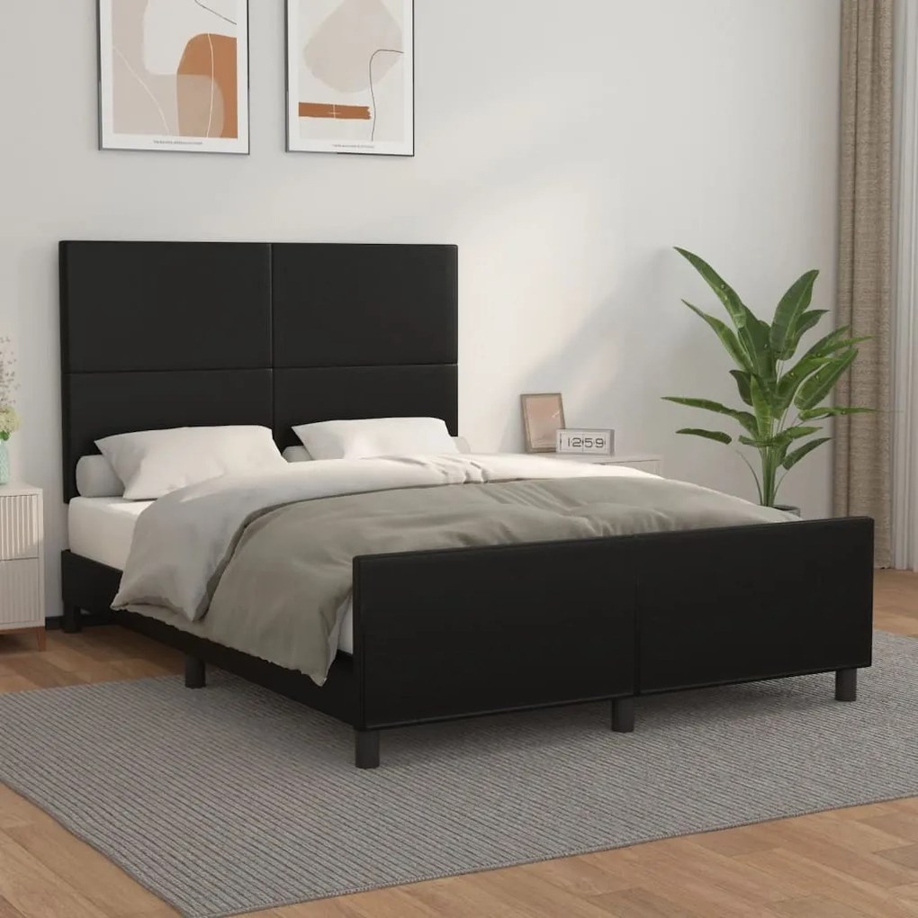 Estrutura cama c/ cabeceira 140x200 cm couro artificial preto