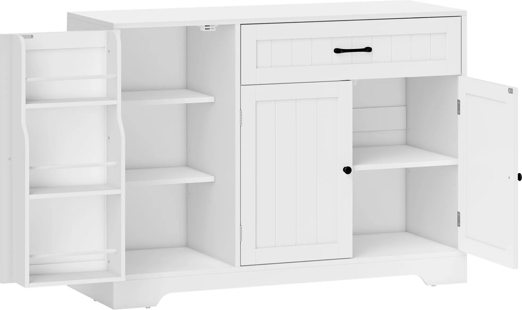 HOMCOM Aparador de cozinha moderno com gaveta, prateleiras ajustáveis, pequena despensa de cozinha com compartimentos na porta, Branco | Aosom Portugal