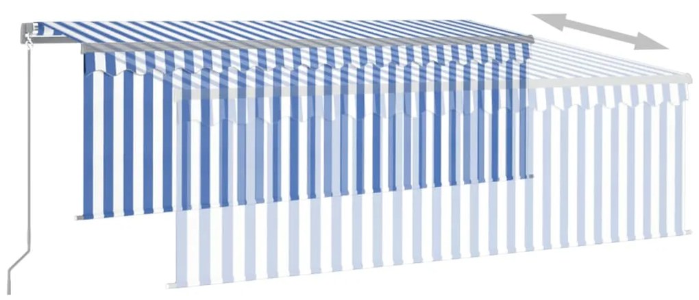 Toldo retrátil manual com estore/LED 4,5x3 m azul e branco