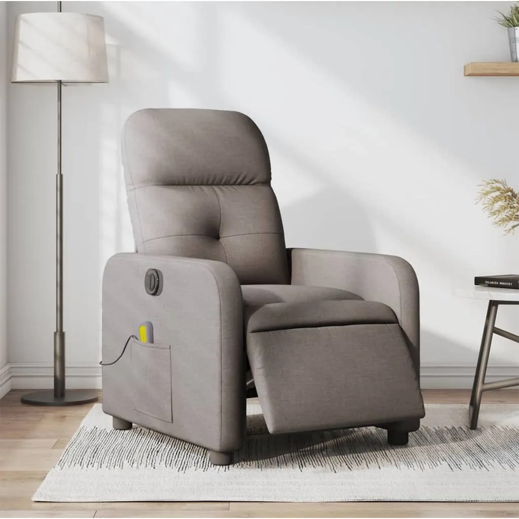 vidaXL Poltrona reclinável massagens elétrica tecido cinza-acastanhado