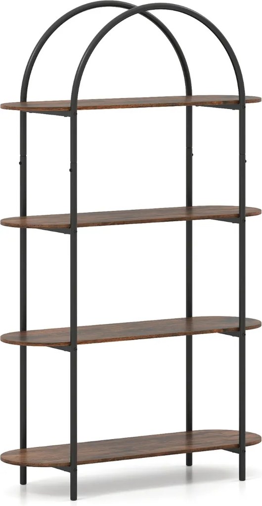 Estante arqueada 95 x 34 x 156 cm, 4 níveis com Estrutura metálica Castanho rústico e preto