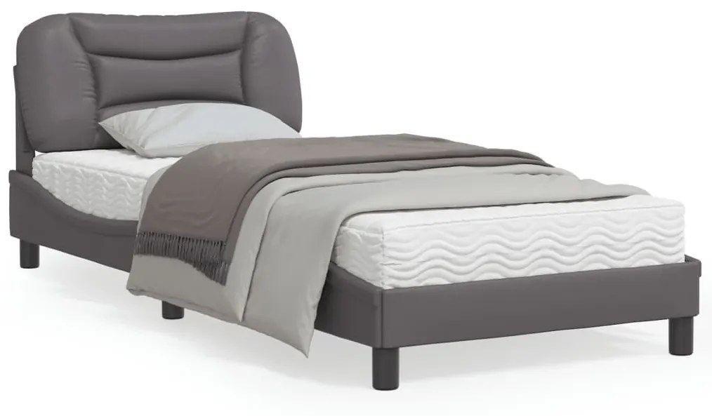 vidaXL Estrutura cama c/ luzes LED 90x190 cm couro artificial cinzento