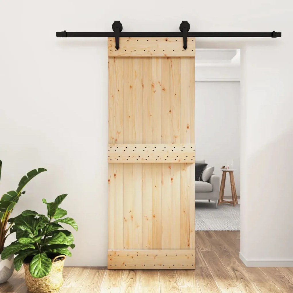 VidaXL Porta de correr com ferragens 80x210 cm madeira de pinho maciça