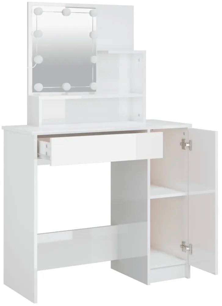 Toucador com LEDs 86,5x35x136 cm branco brilhante