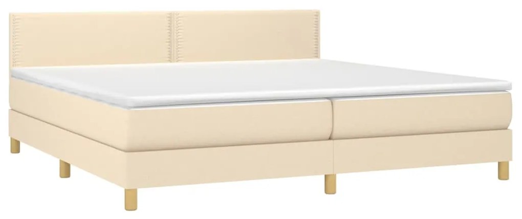 Cama box spring c/ colchão e LED 200x200 cm tecido cor creme