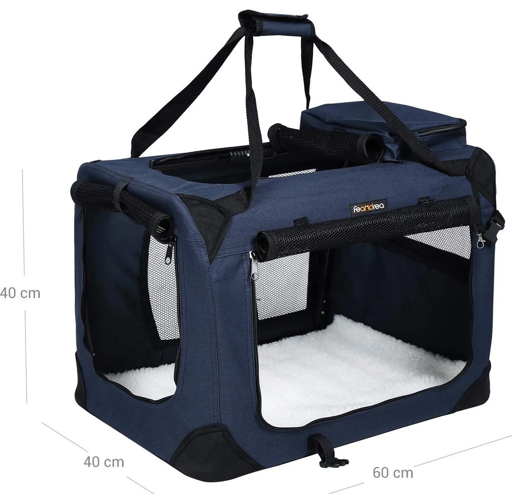 Transportadora dobrável para cães, caixa de transporte para cães 60 x 42 x 42 cm azul escuro