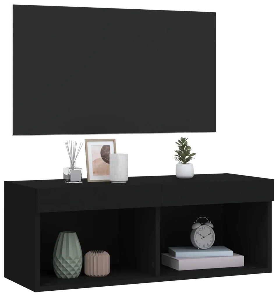 Móvel de TV com luzes LED 80x30x30 cm preto
