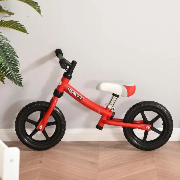 Bicicleta sem pedal para criança acima de 2 anos com selim ajustável em altura Pneus EVA máx. 25 kg Metal 65x33x46 cm Vermelho