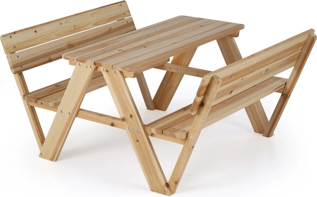 Mesa de piquenique para crianças com mesa e cadeira para atividades ao ar livre com 2 bancos incorporados natural