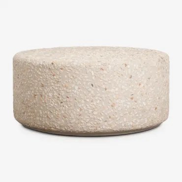 Mesa De Centro Redonda Ø90 Cm Em Cimento Elyndra Terrazzo Bege - Sklum