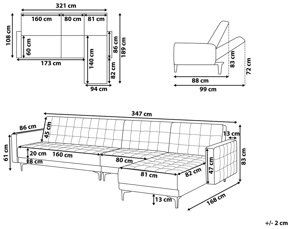 Sofá de canto 5 lugares em tecido cinzento grafite à esquerda ABERDEEN Beliani