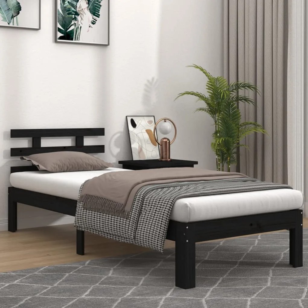 814743 vidaXL Estrutura de cama 90x200 cm madeira maciça preto
