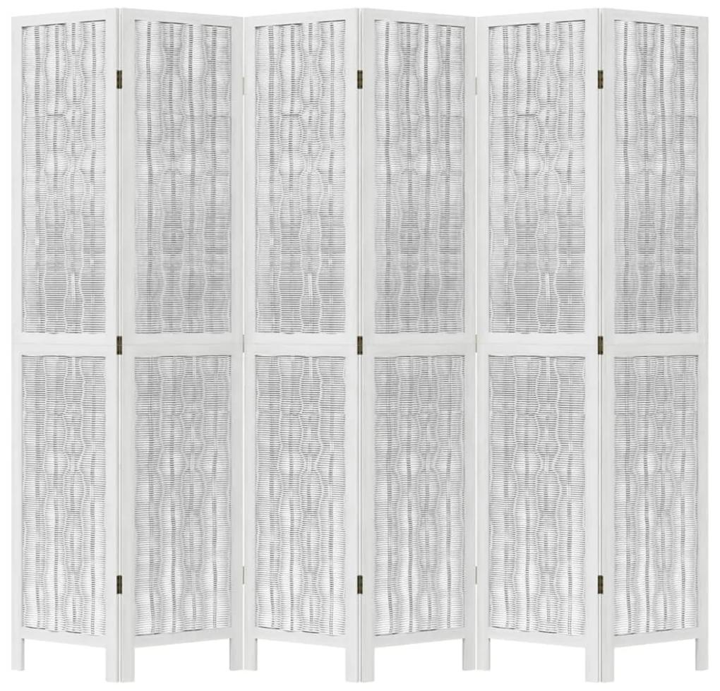 Biombo com 6 painéis madeira de paulownia maciça branco